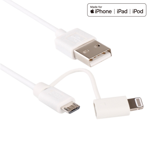 1m MFI 2 in 1 8 pin + Micro USB  Male toLightning USB Data Sync Charging  Cable 
